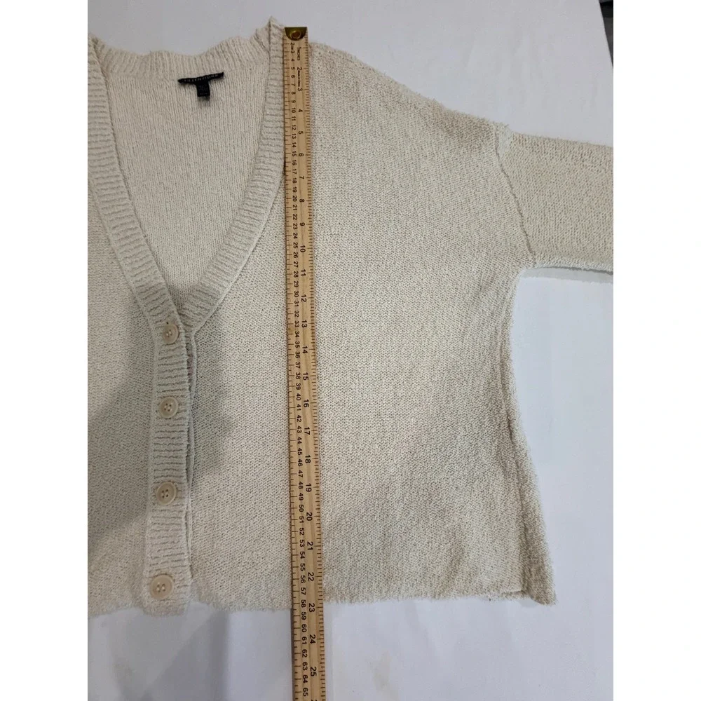 Eileen Fisher Womens Cardigan Cream M Organic Cotton Knit Button Up V-Neck Peru